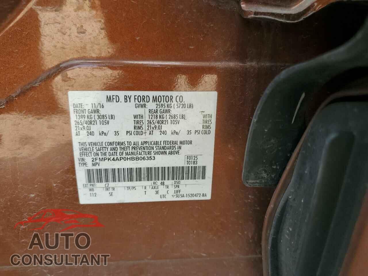 FORD EDGE 2017 - 2FMPK4AP0HBB06353