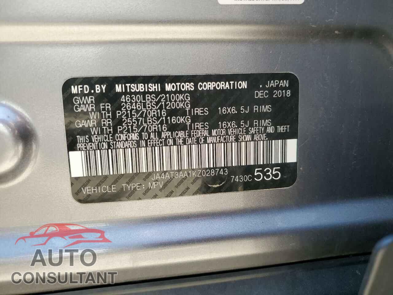 MITSUBISHI ECLIPSE 2019 - JA4AT3AA1KZ028743