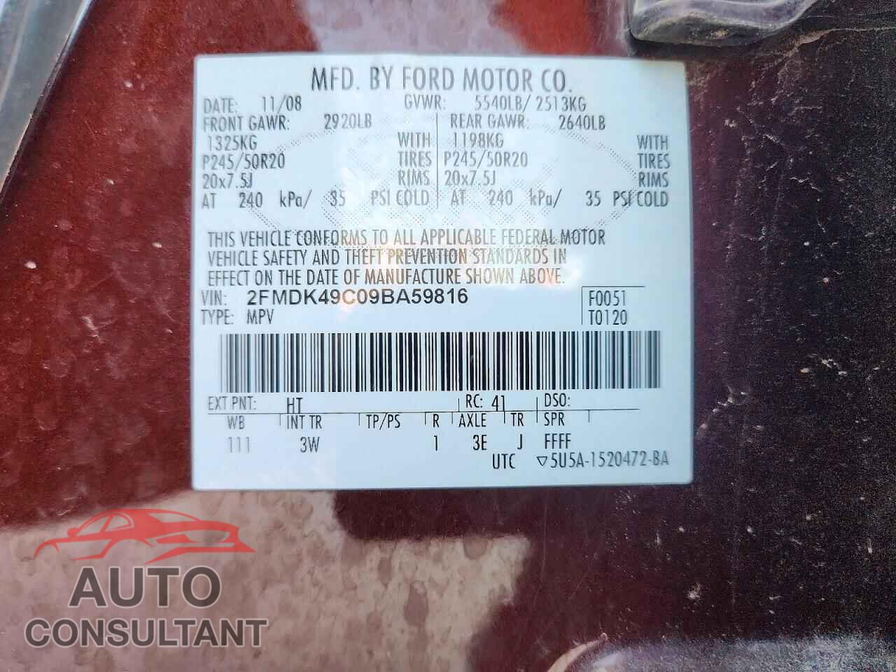 FORD EDGE 2009 - 2FMDK49C09BA59816