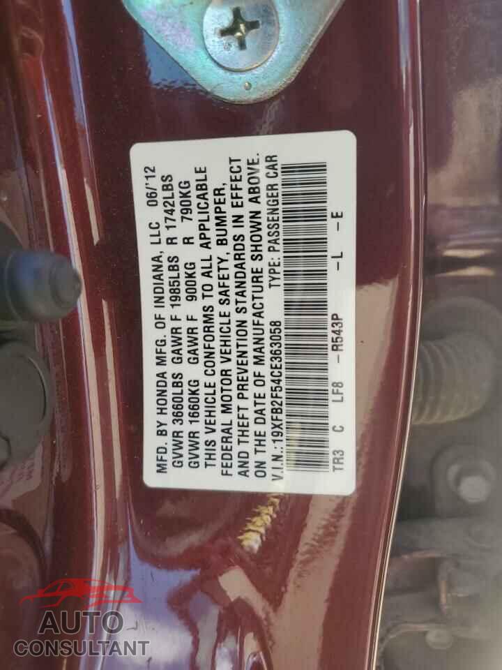 HONDA CIVIC 2012 - 19XFB2F54CE363058