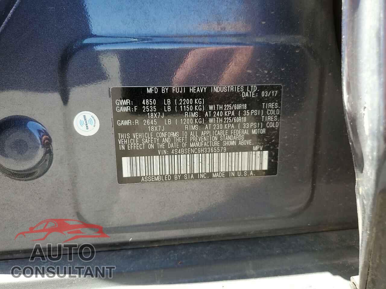 SUBARU OUTBACK 2017 - 4S4BSENC6H3365579