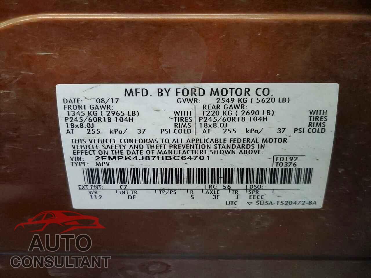 FORD EDGE 2017 - 2FMPK4J87HBC64701