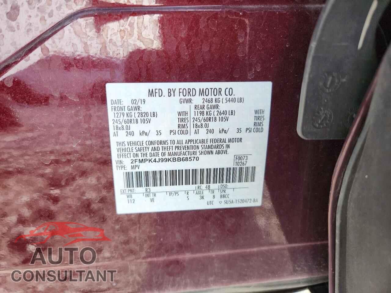 FORD EDGE 2019 - 2FMPK4J99KBB68570