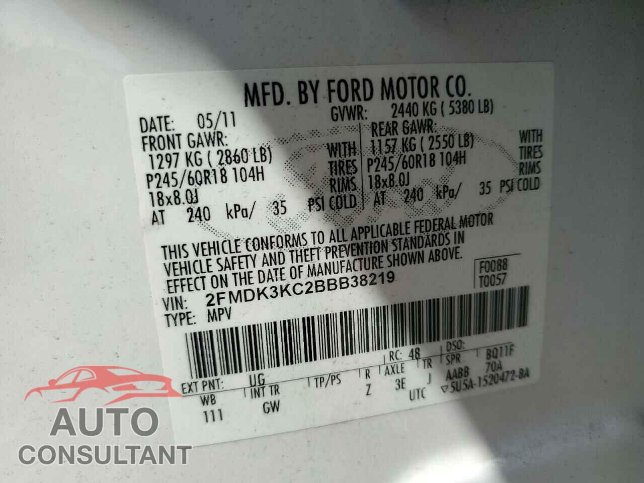 FORD EDGE 2011 - 2FMDK3KC2BBB38219