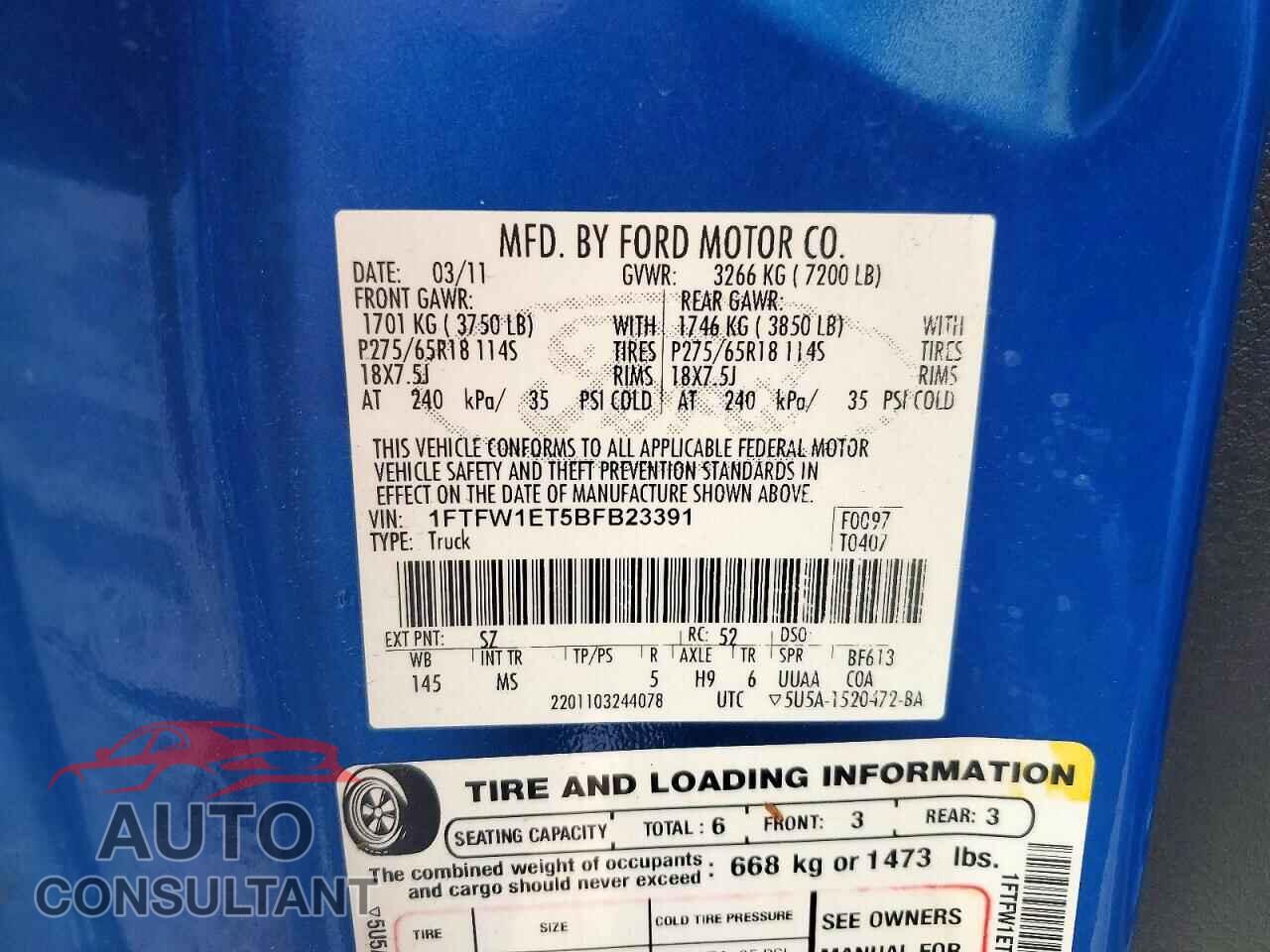 FORD F150 2011 - 1FTFW1ET5BFB23391