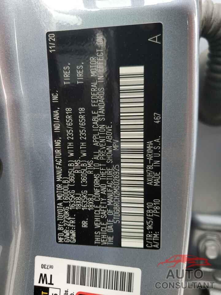 TOYOTA HIGHLANDER 2021 - 5TDGBRCH2MS026925