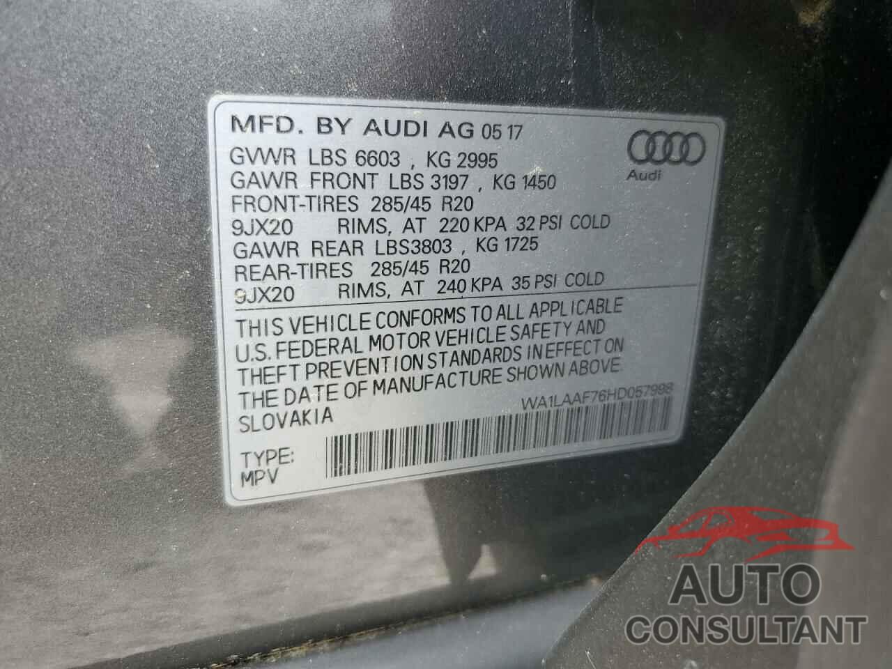 AUDI Q7 2017 - WA1LAAF76HD057998