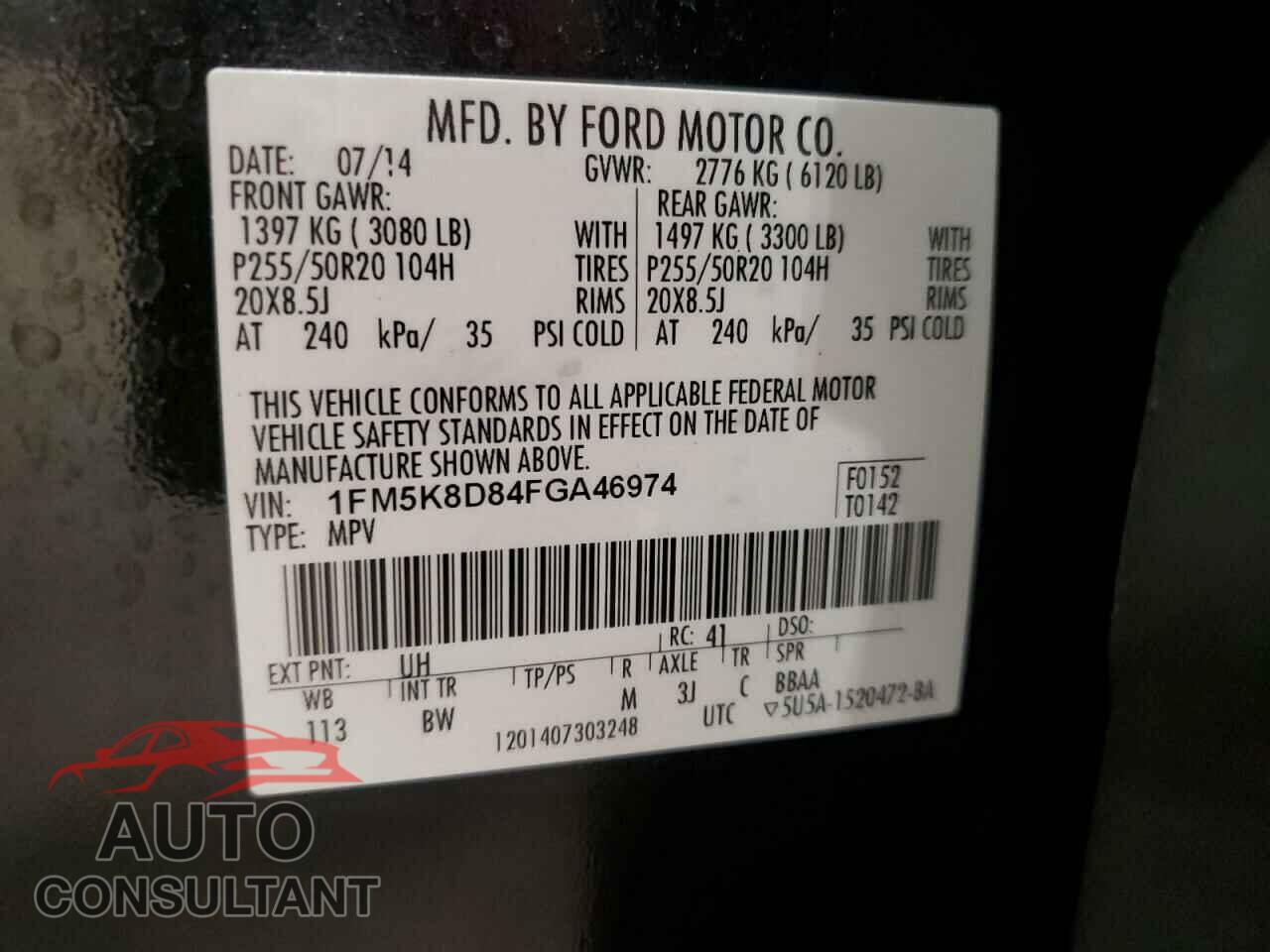 FORD EXPLORER 2015 - 1FM5K8D84FGA46974