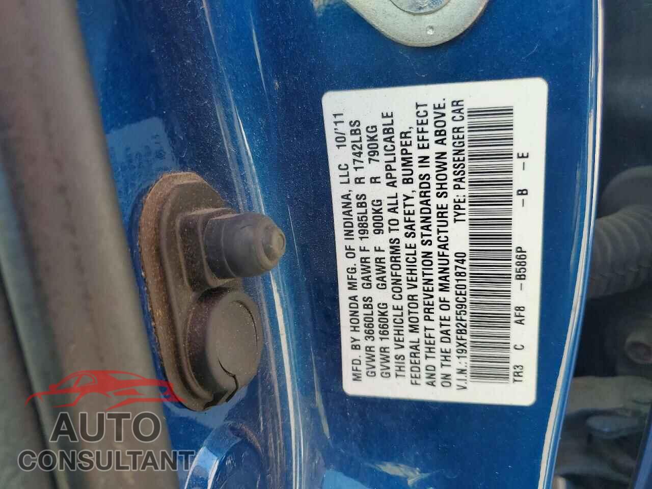 HONDA CIVIC 2012 - 19XFB2F59CE018740