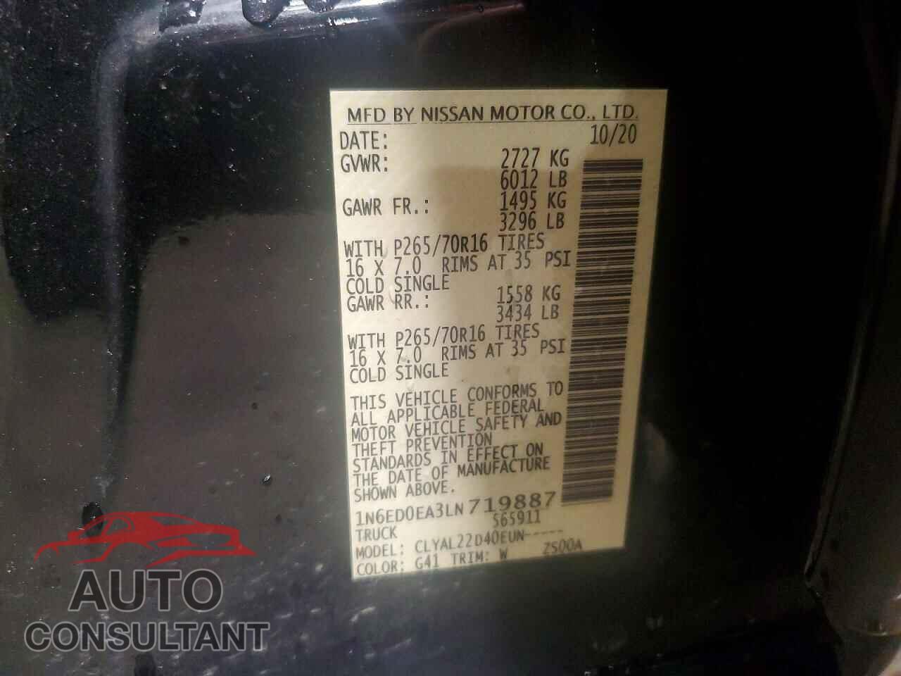 NISSAN FRONTIER 2020 - 1N6ED0EA3LN719887
