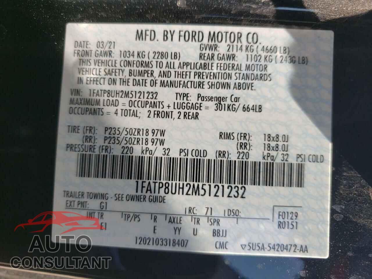 FORD MUSTANG 2021 - 1FATP8UH2M5121232