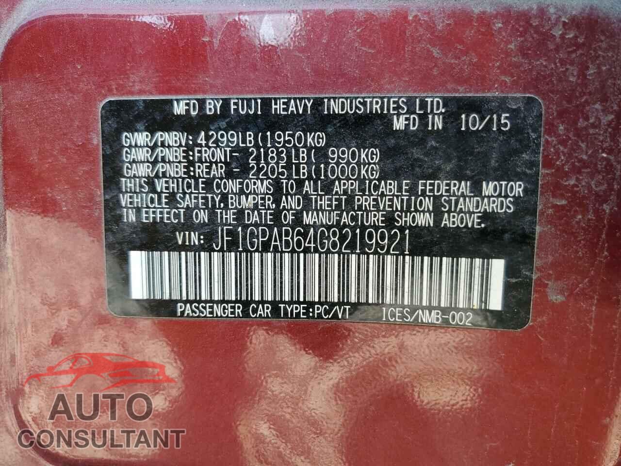 SUBARU IMPREZA 2016 - JF1GPAB64G8219921