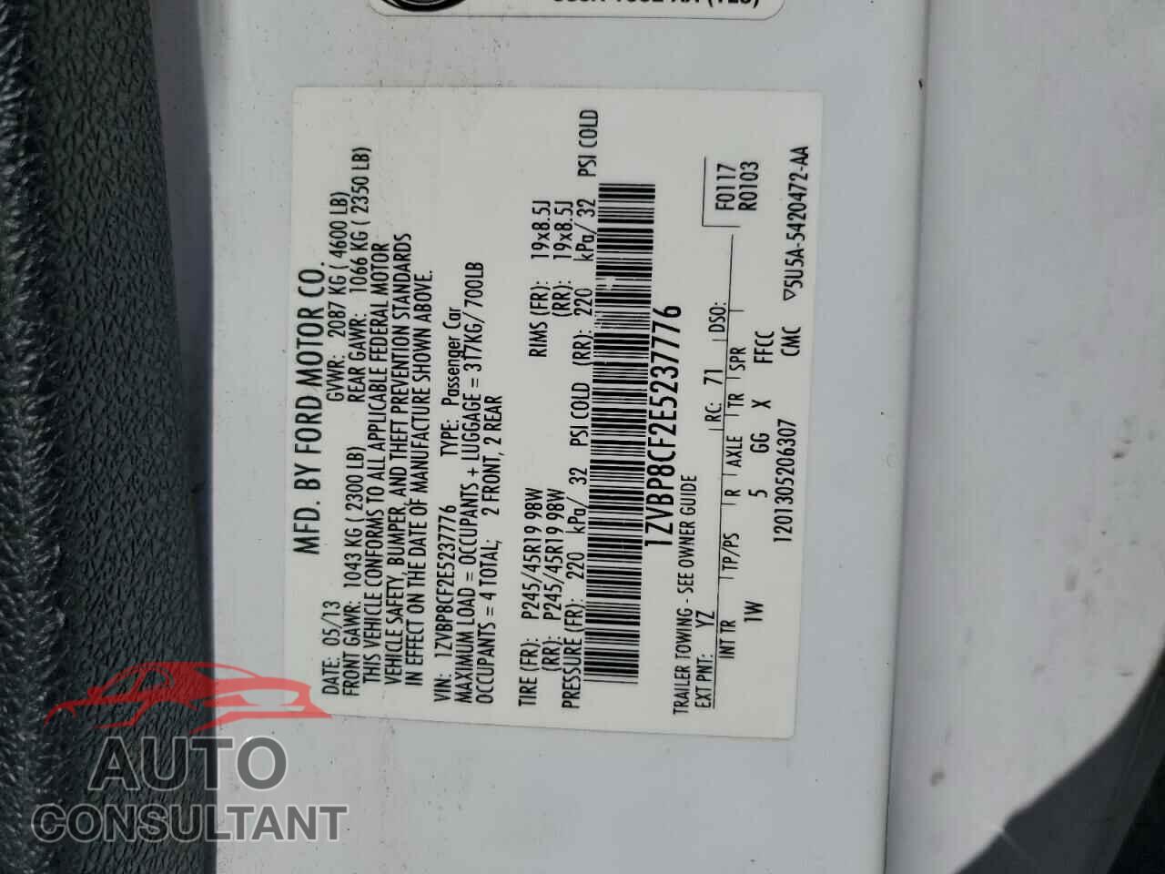 FORD MUSTANG 2014 - 1ZVBP8CF2E5237776