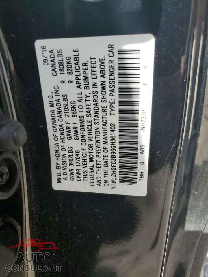 HONDA CIVIC 2016 - 2HGFC3B96GH361402