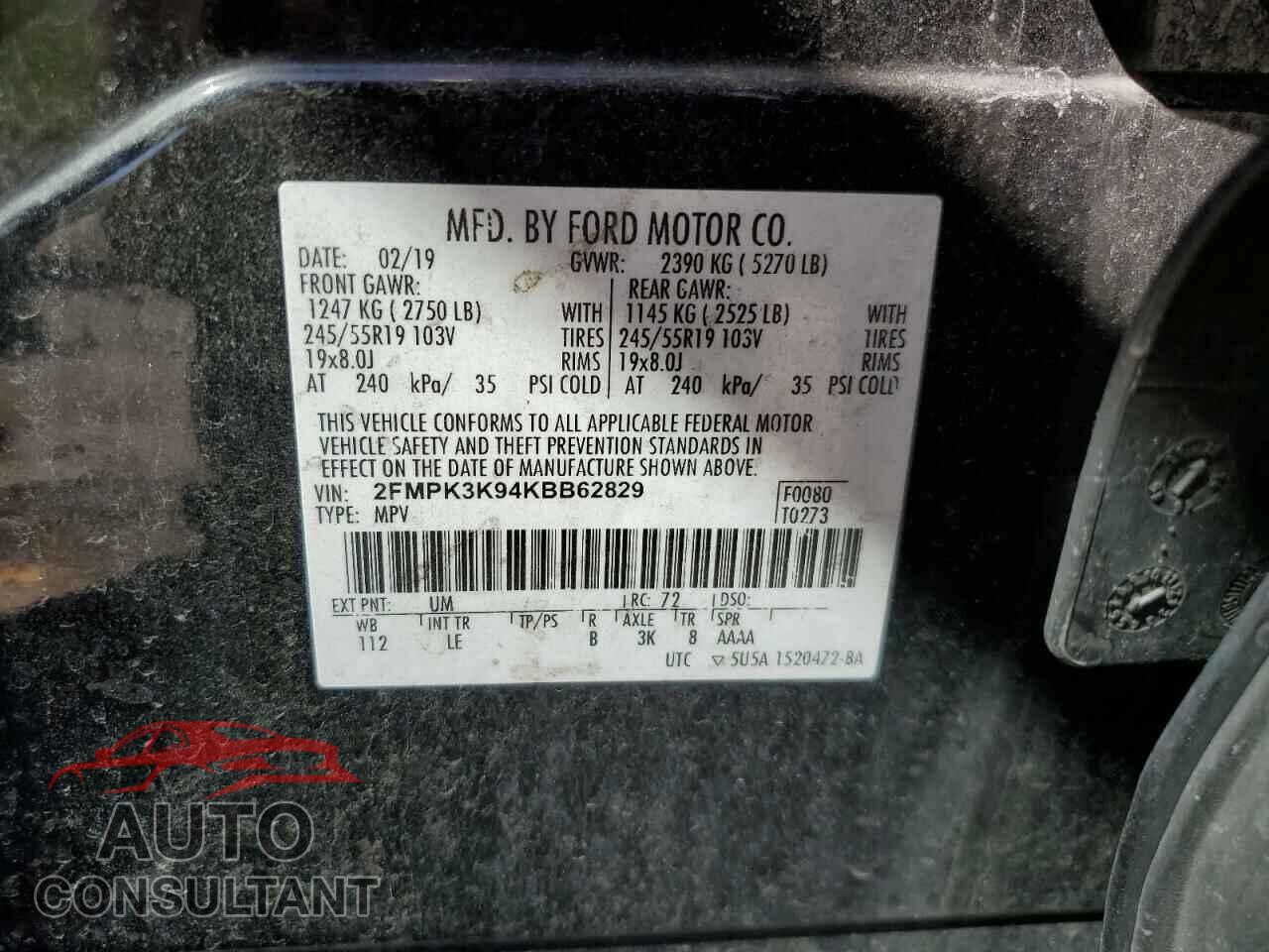 FORD EDGE 2019 - 2FMPK3K94KBB62829