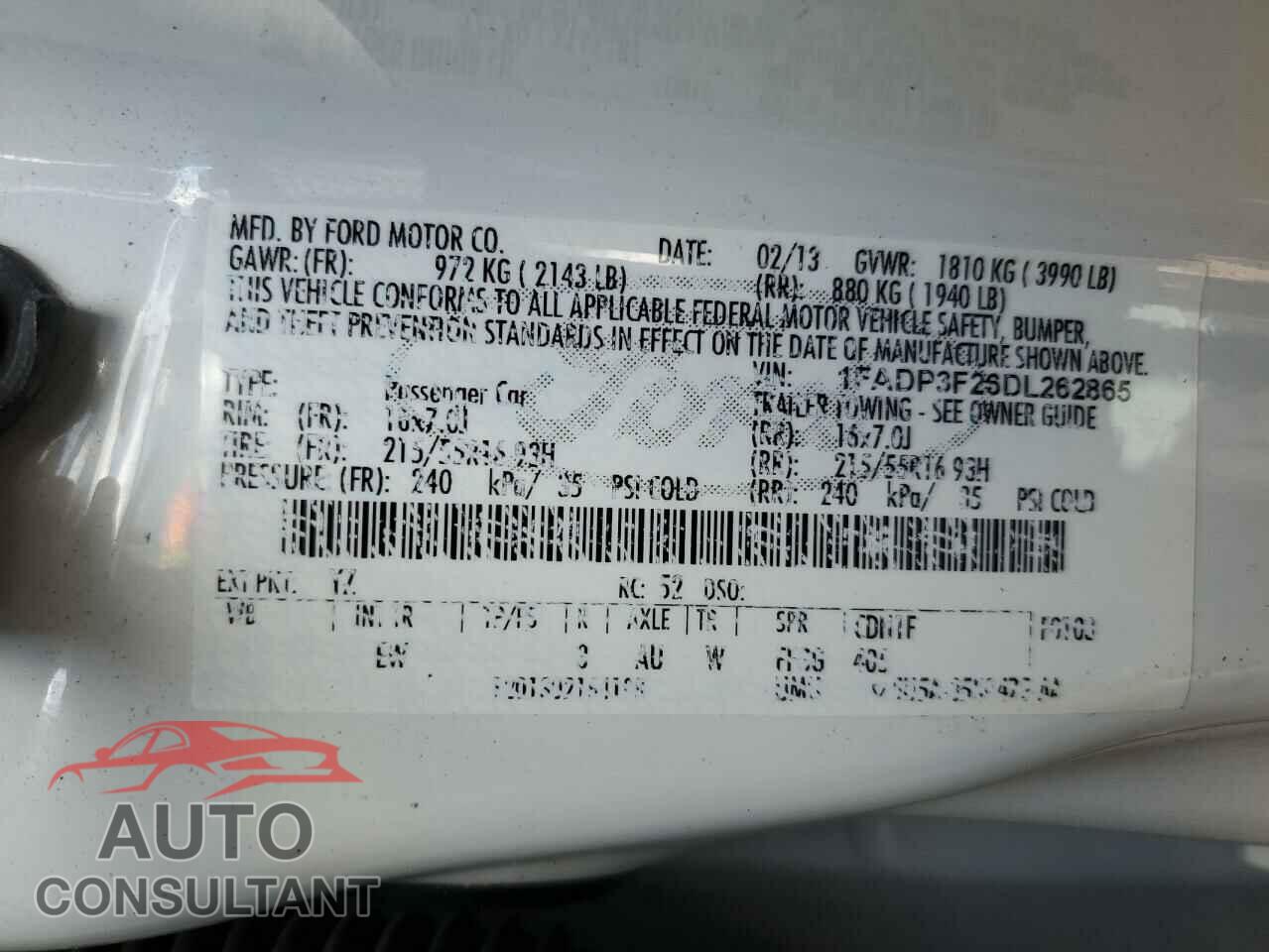 FORD FOCUS 2013 - 1FADP3F26DL262865