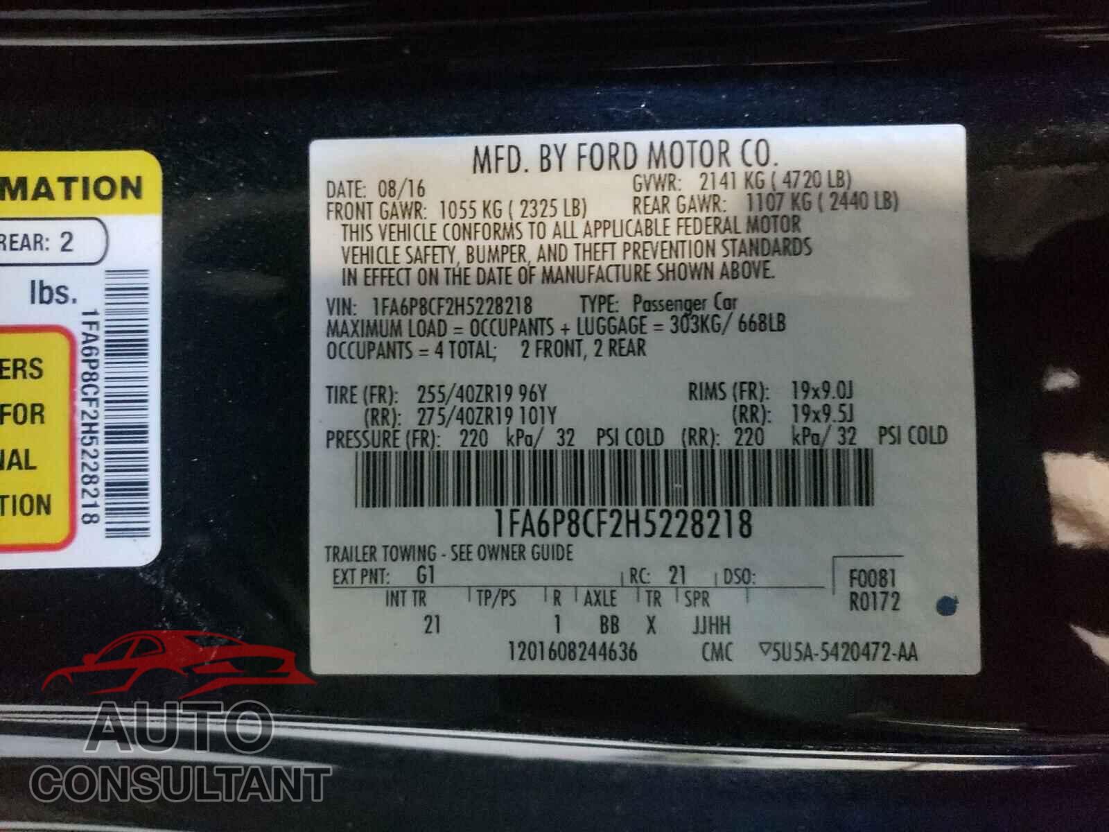 FORD MUSTANG 2017 - 1FA6P8CF2H5228218