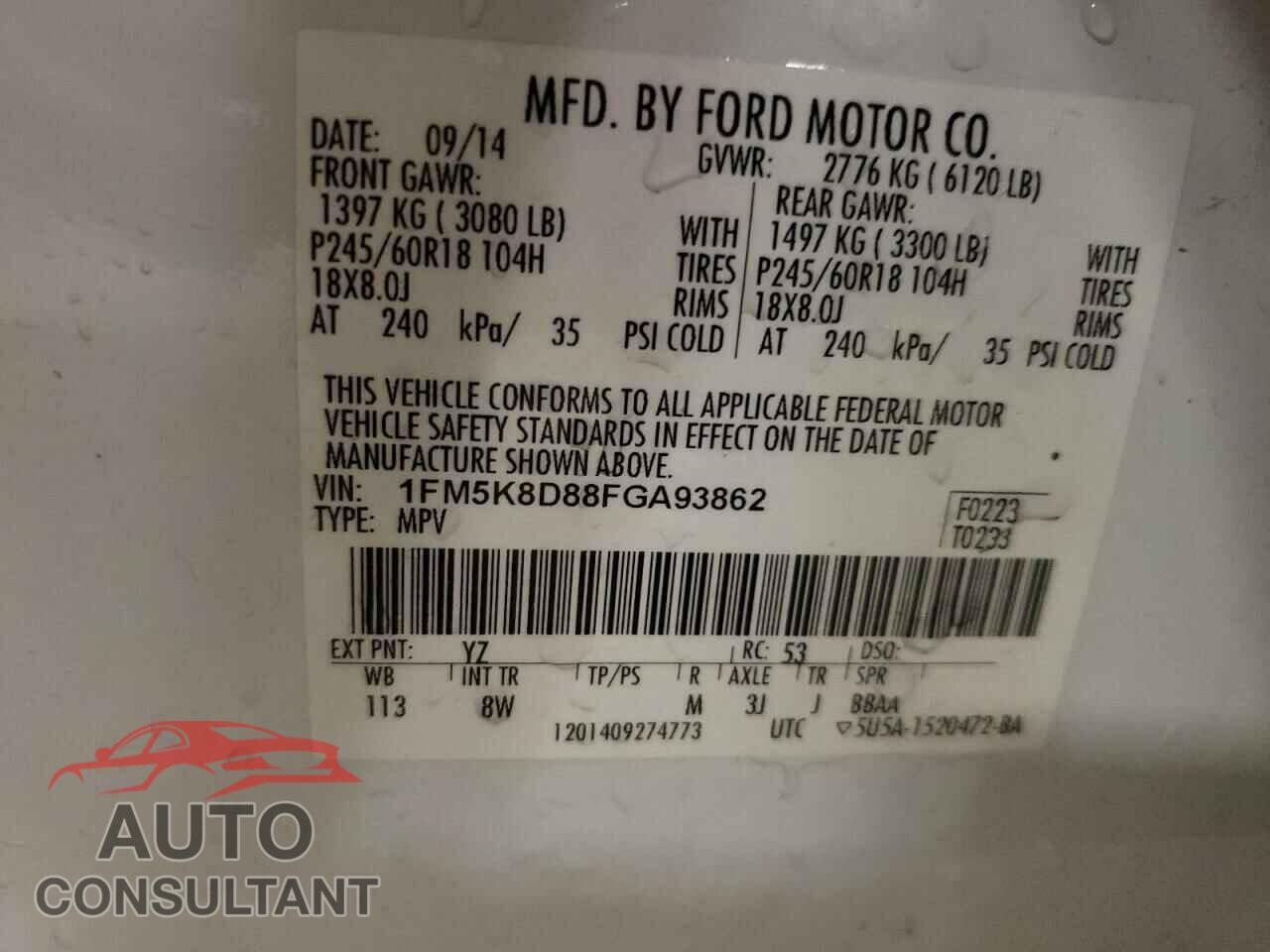 FORD EXPLORER 2015 - 1FM5K8D88FGA93862