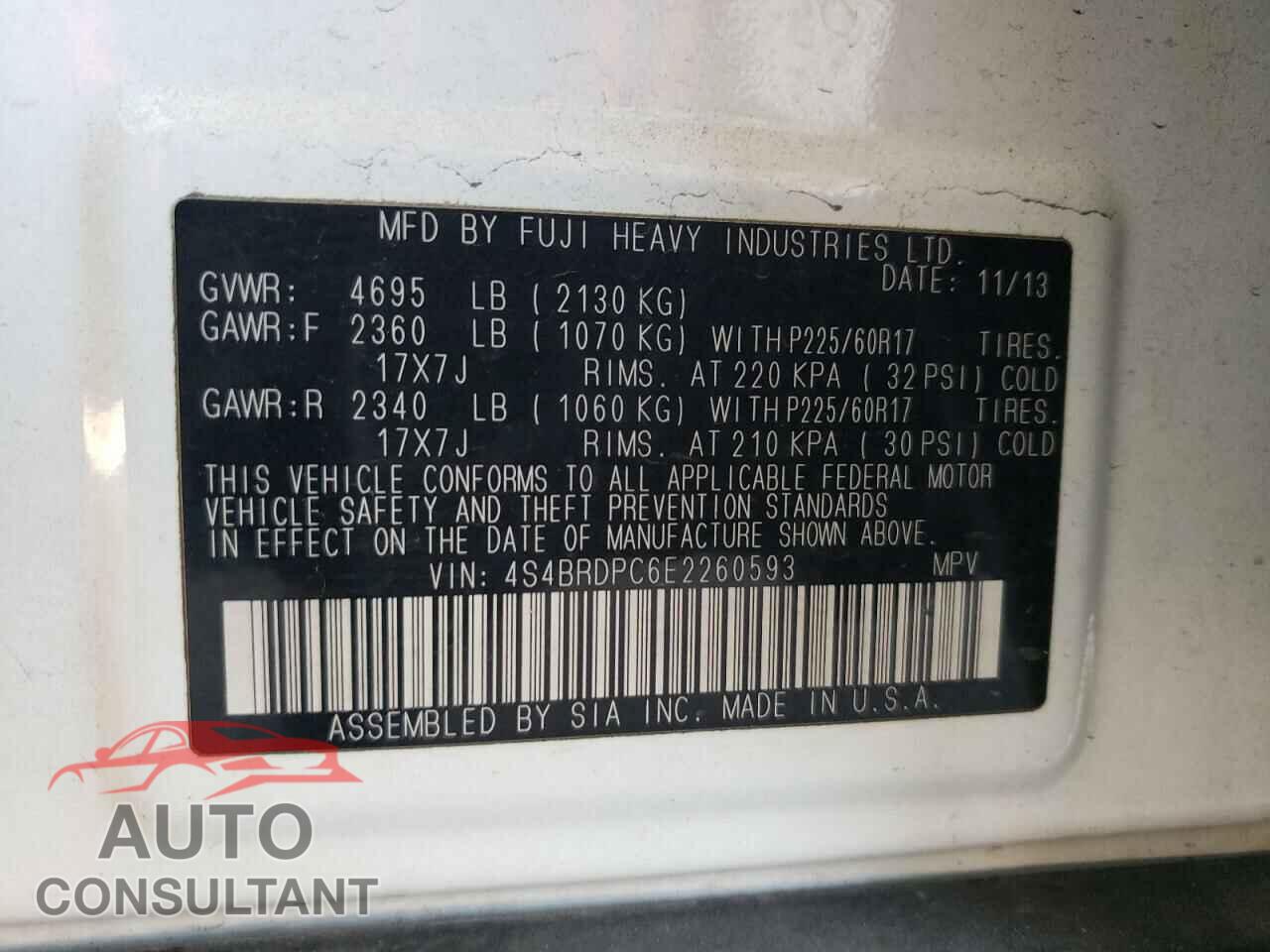 SUBARU OUTBACK 2014 - 4S4BRDPC6E2260593