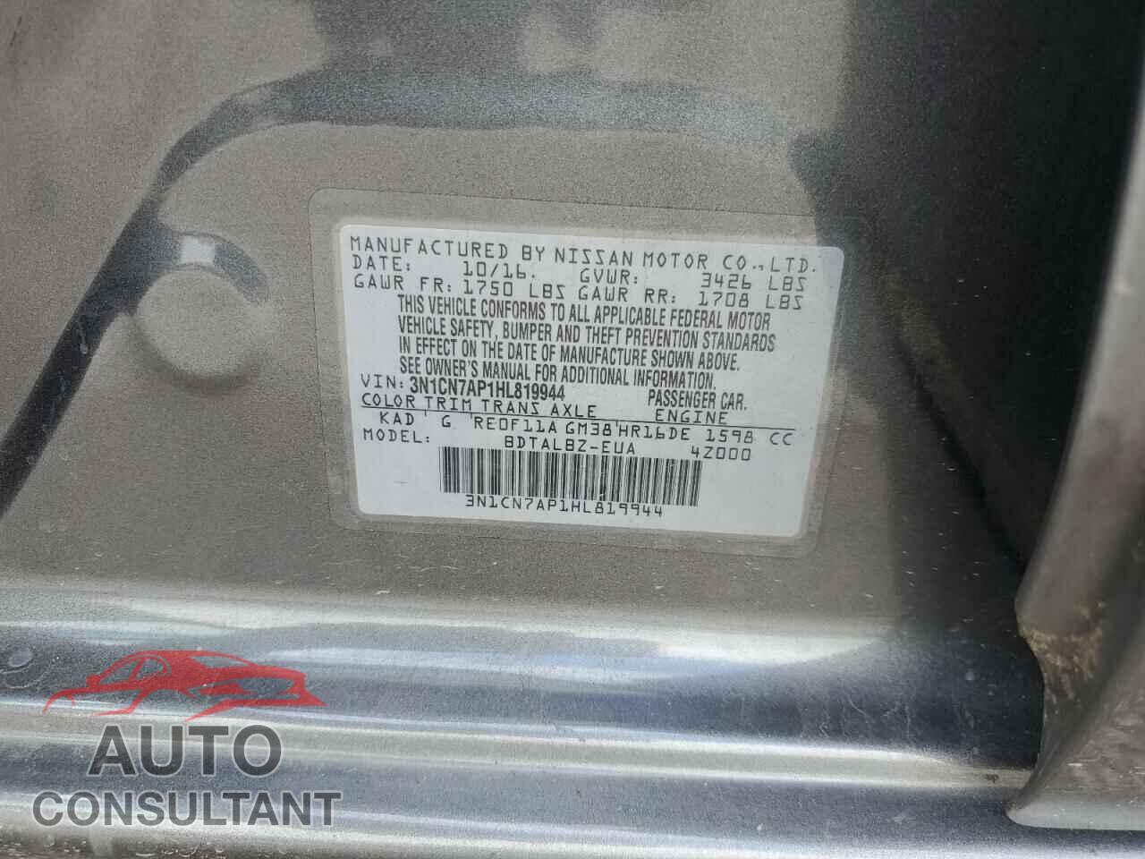 NISSAN VERSA 2017 - 3N1CN7AP1HL819944