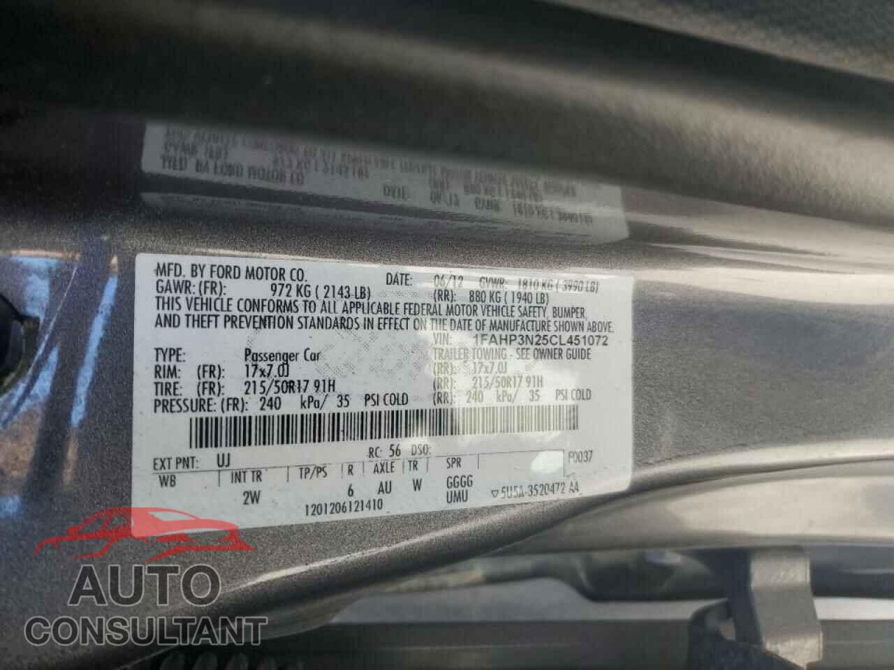 FORD FOCUS 2012 - 1FAHP3N25CL451072