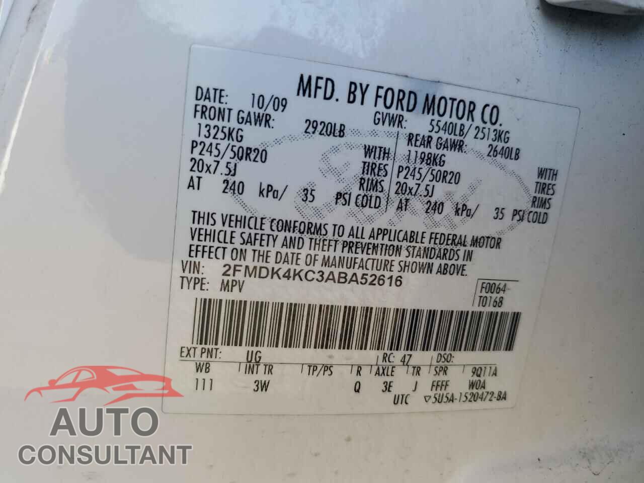 FORD EDGE 2010 - 2FMDK4KC3ABA52616
