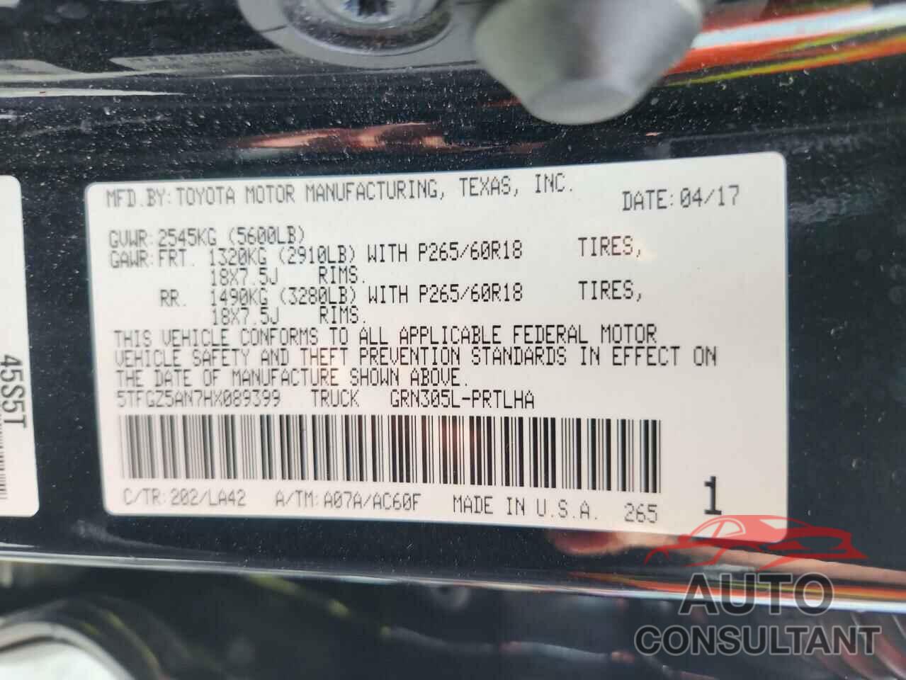 TOYOTA TACOMA 2017 - 5TFGZ5AN7HX089399