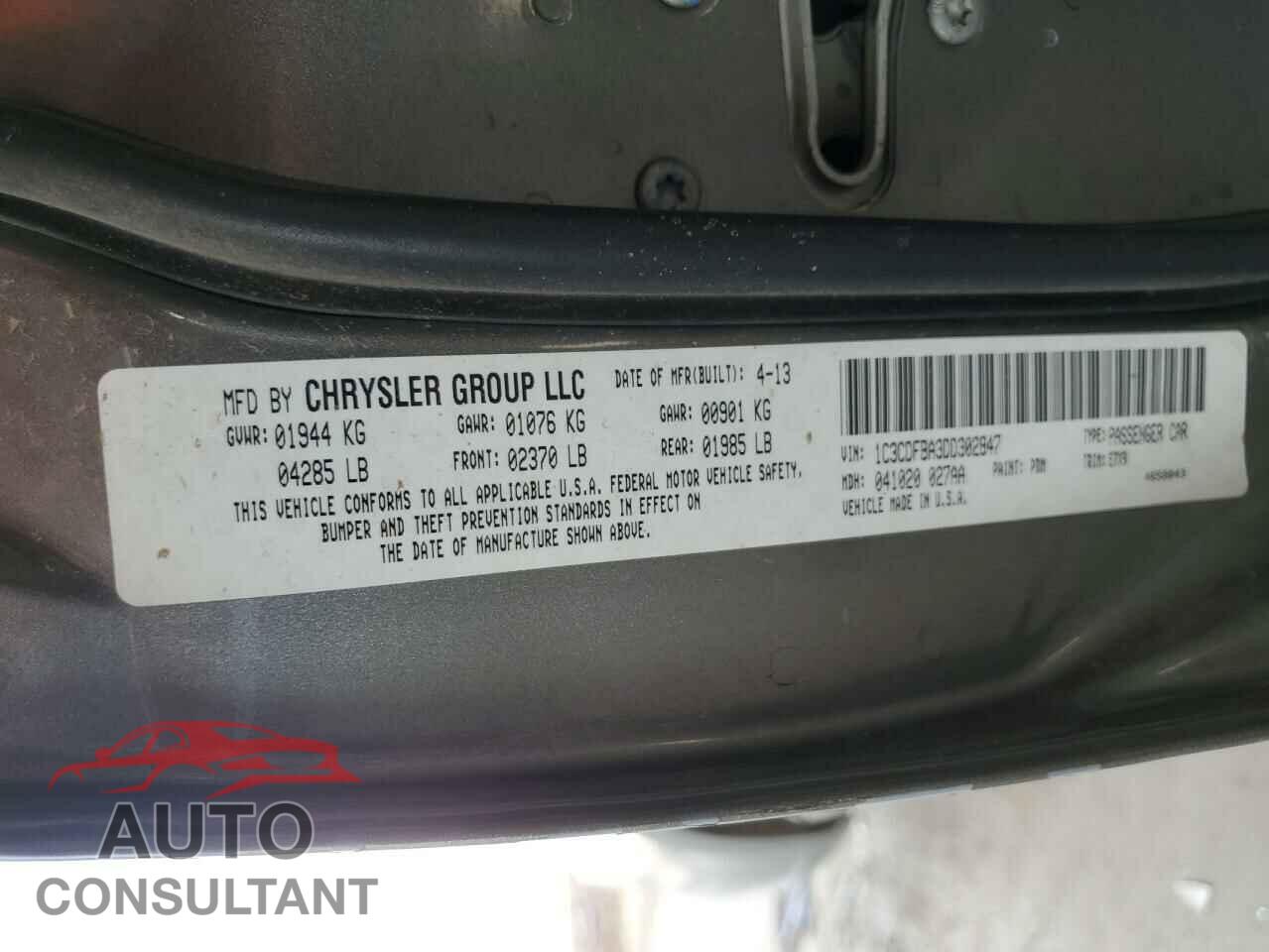 DODGE DART 2013 - 1C3CDFBA3DD302847