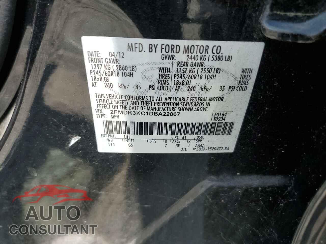 FORD EDGE 2013 - 2FMDK3KC1DBA22867