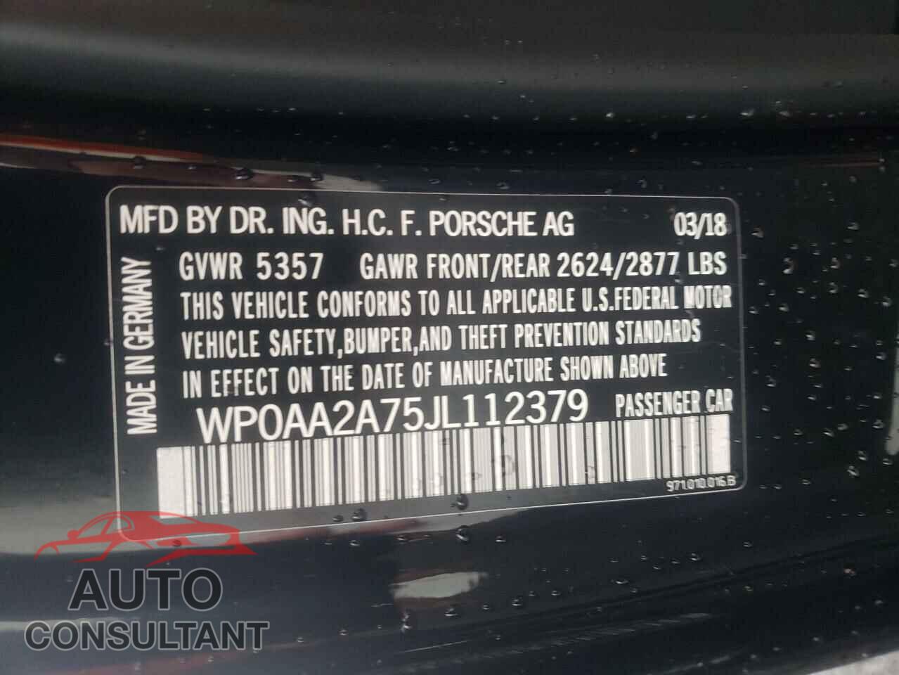 PORSCHE PANAMERA 2018 - WP0AA2A75JL112379