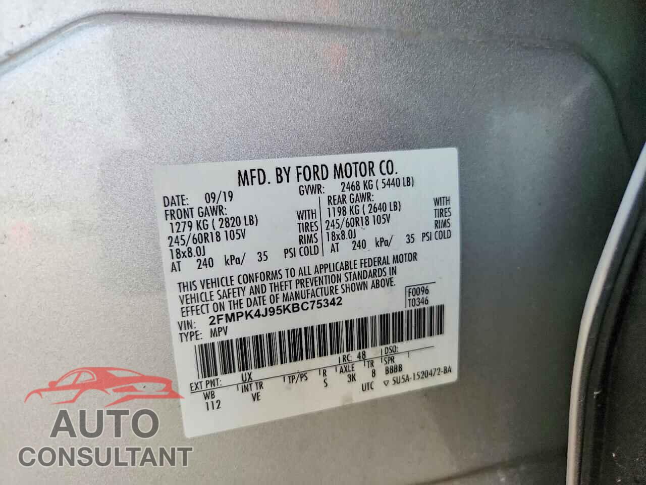FORD EDGE 2019 - 2FMPK4J95KBC75342