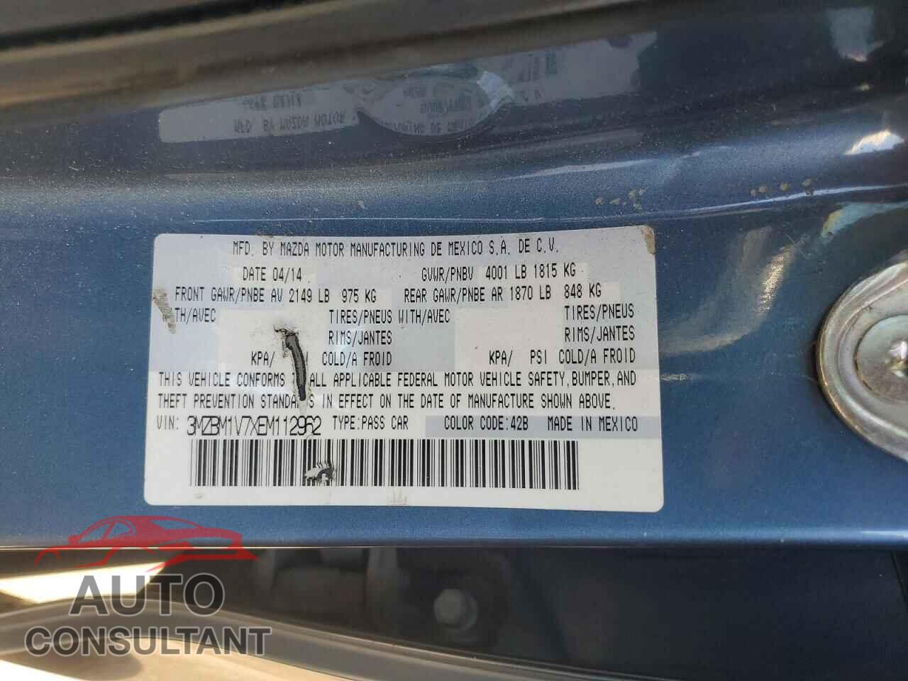MAZDA 3 2014 - 3MZBM1V7XEM112962