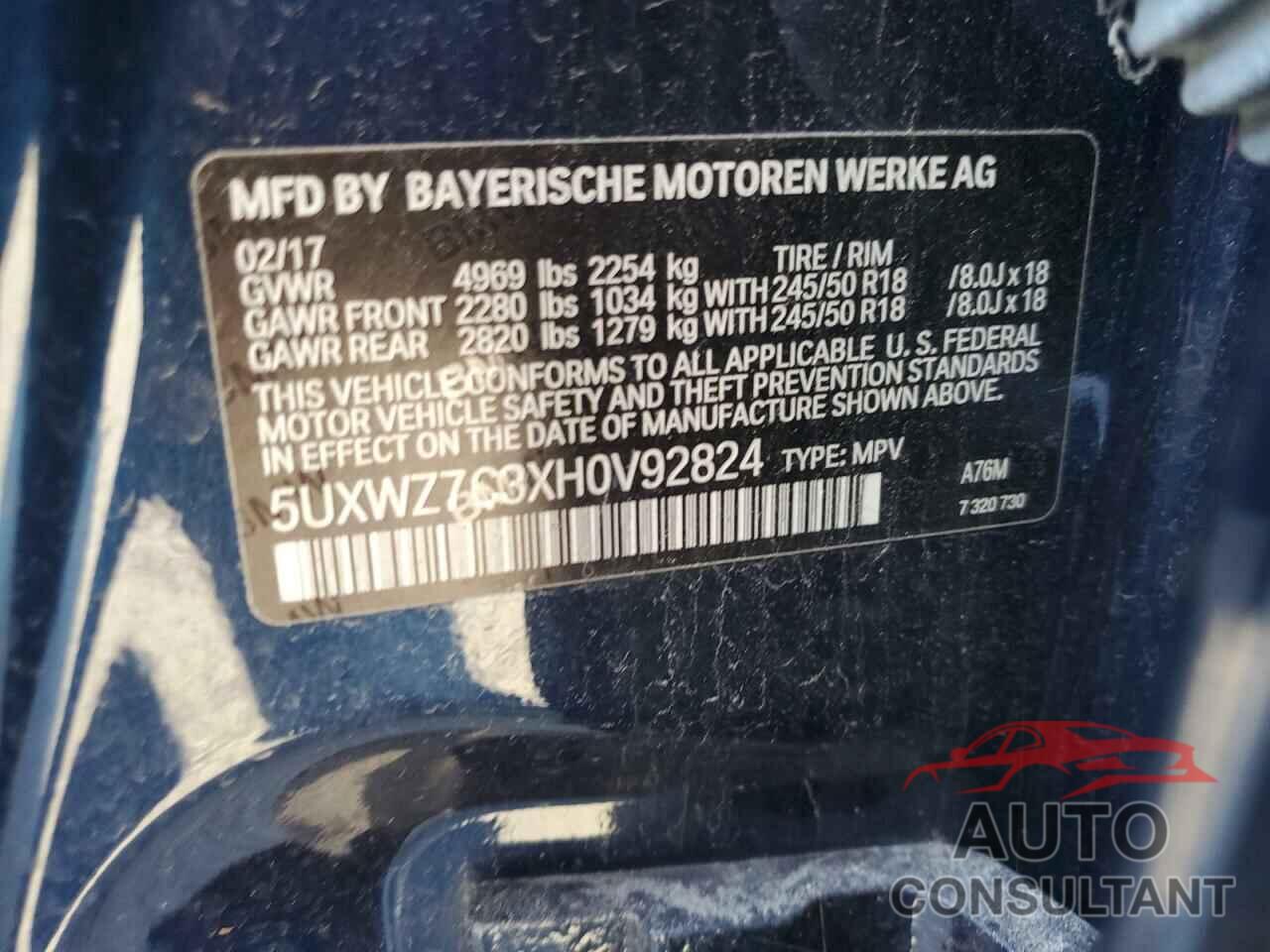 BMW X3 2017 - 5UXWZ7C3XH0V92824