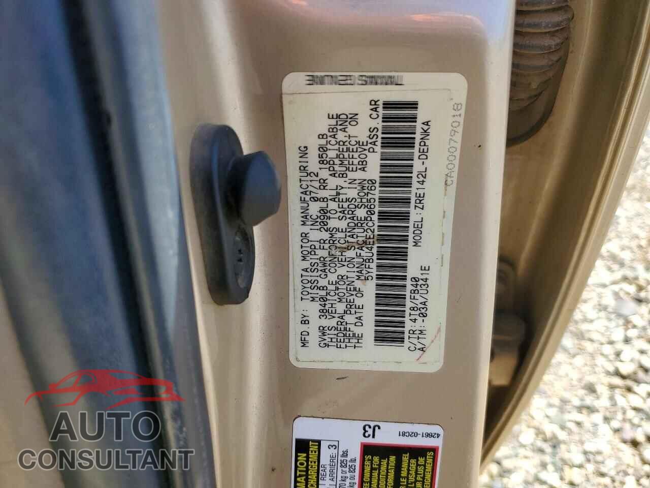 TOYOTA COROLLA 2012 - 5YFBU4EE2CP065760