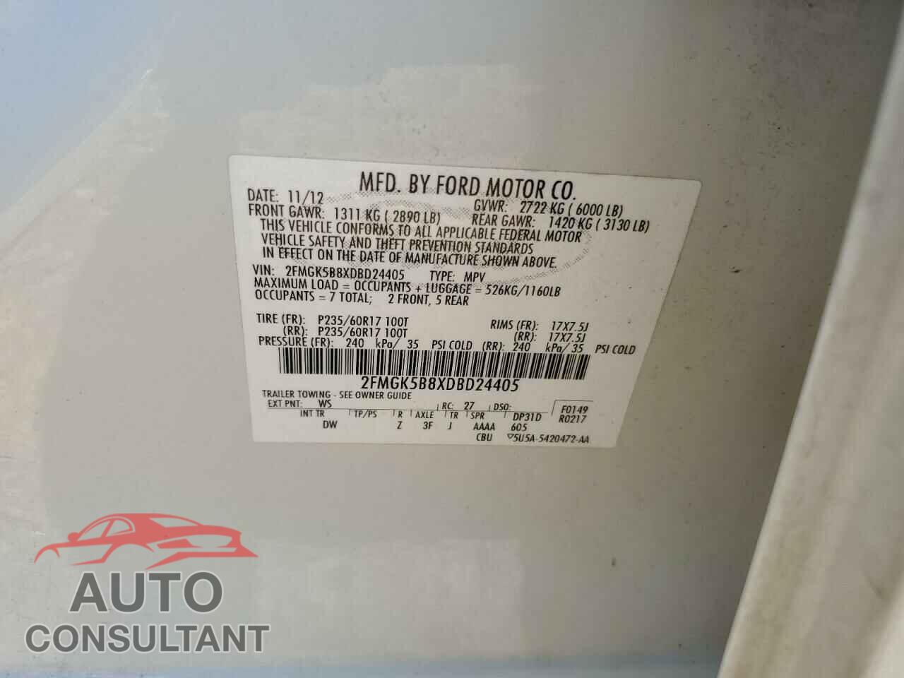 FORD FLEX 2013 - 2FMGK5B8XDBD24405