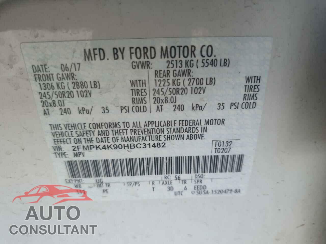 FORD EDGE 2017 - 2FMPK4K90HBC31482