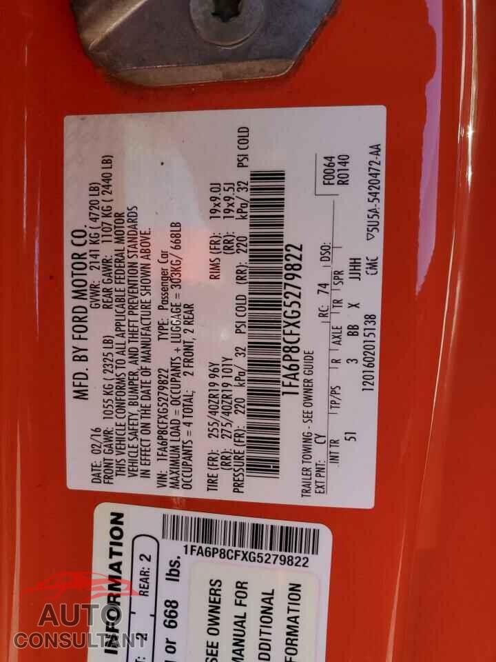 FORD MUSTANG 2016 - 1FA6P8CFXG5279822