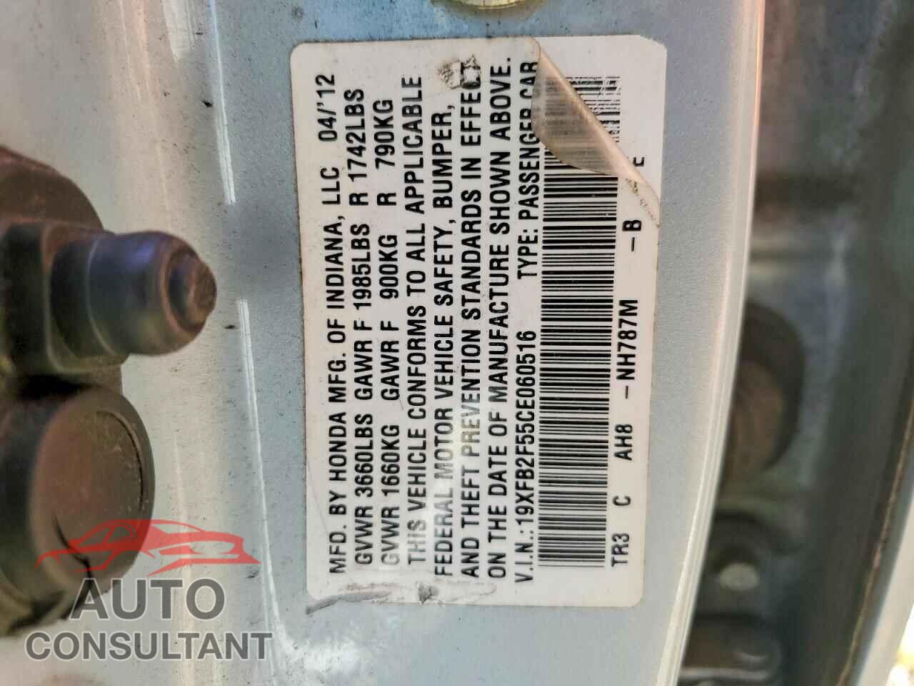 HONDA CIVIC 2012 - 19XFB2F55CE060516