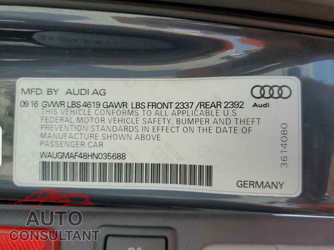 AUDI A4 2017 - WAUGMAF48HN035688