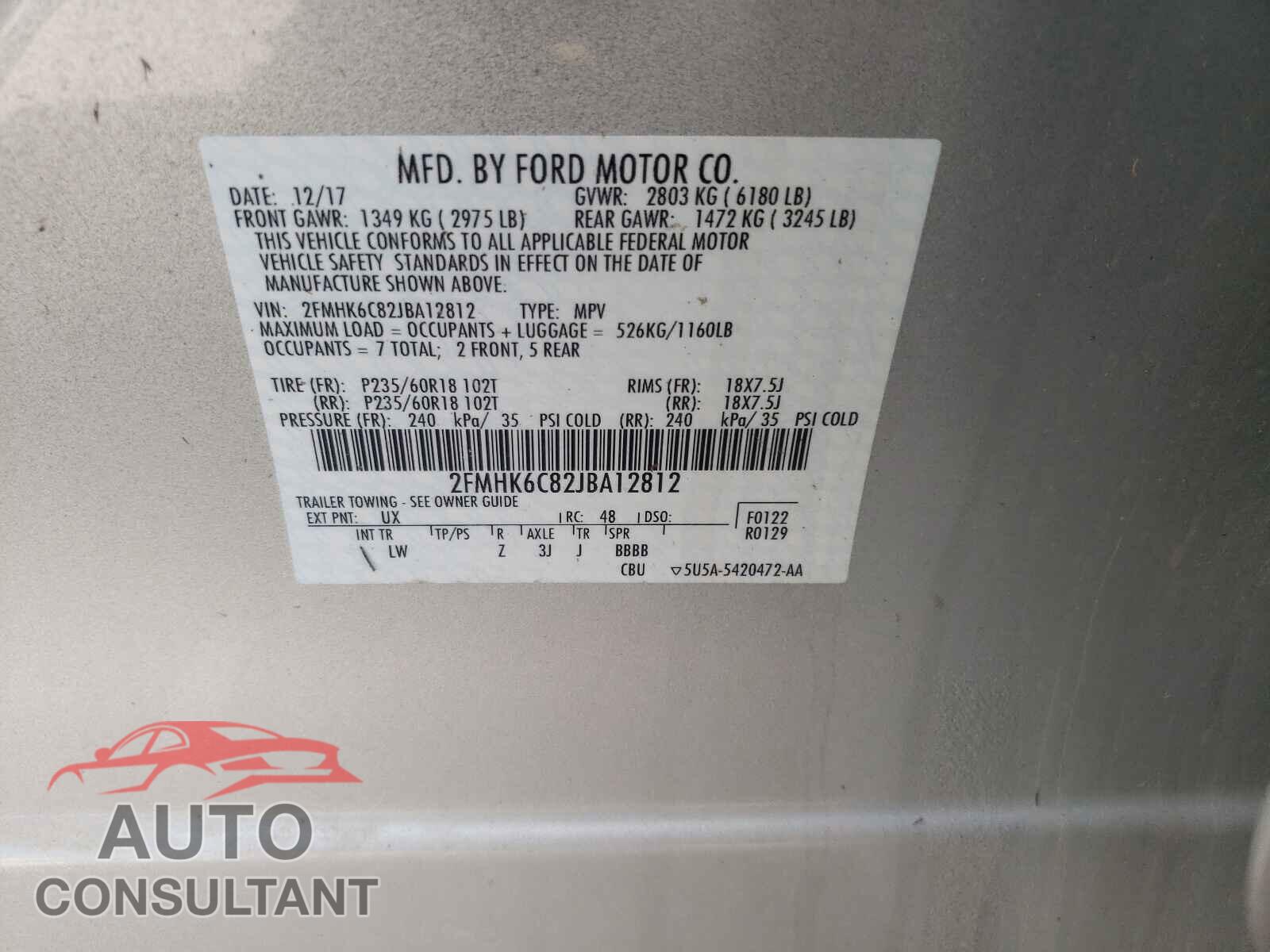 FORD FLEX 2018 - 2FMHK6C82JBA12812