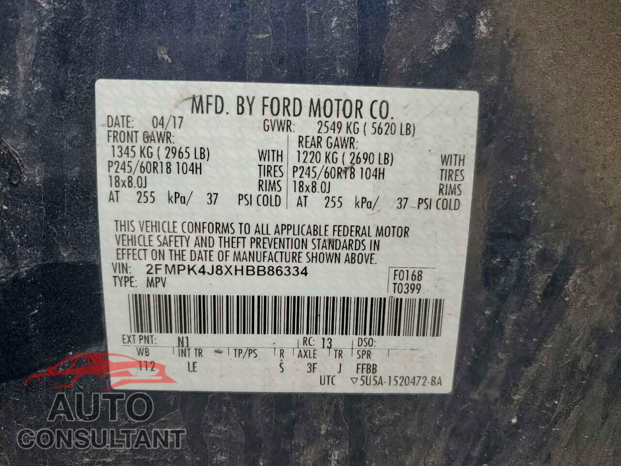 FORD EDGE 2017 - 2FMPK4J8XHBB86334