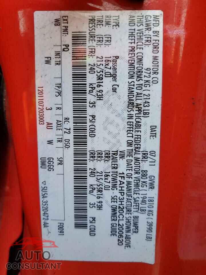 FORD FOCUS 2012 - 1FAHP3H20CL200620