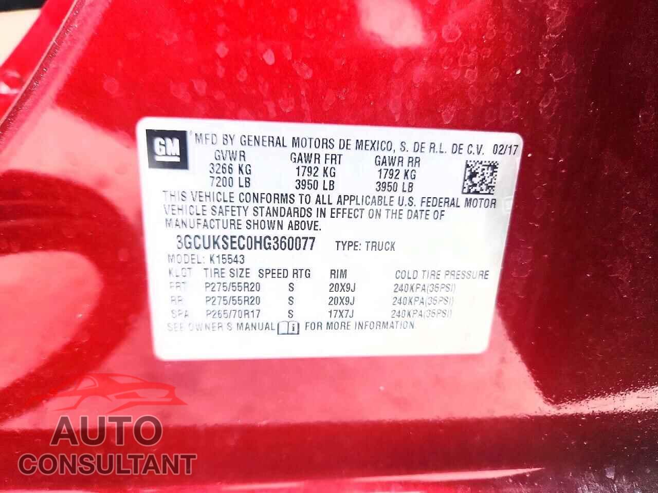 CHEVROLET SILVERADO 2017 - 3GCUKSEC0HG360077