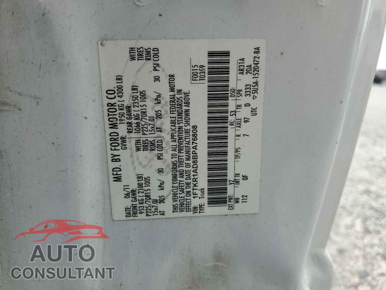 FORD RANGER 2011 - 1FTKR1AD8BPA76808