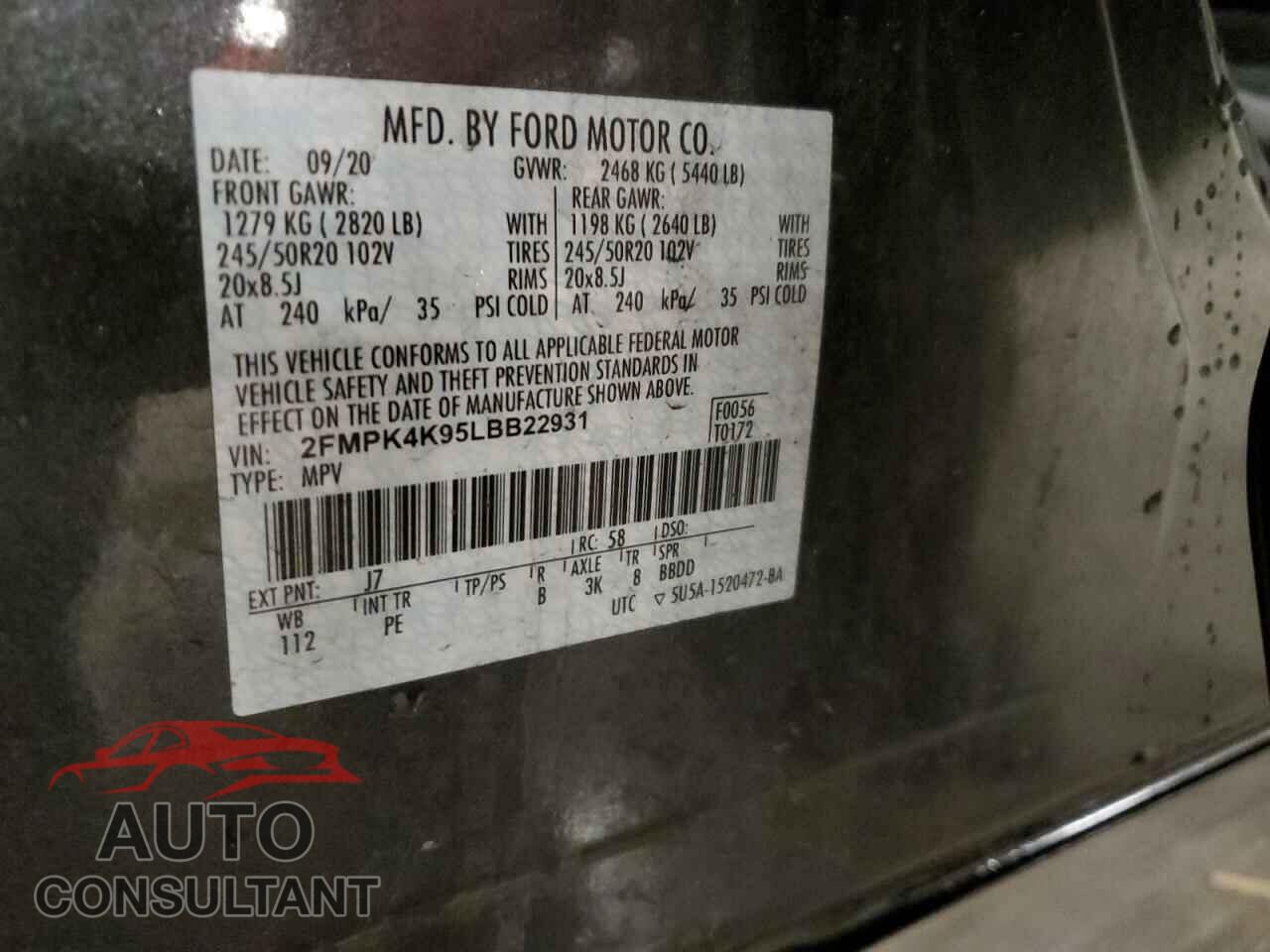FORD EDGE 2020 - 2FMPK4K95LBB22931