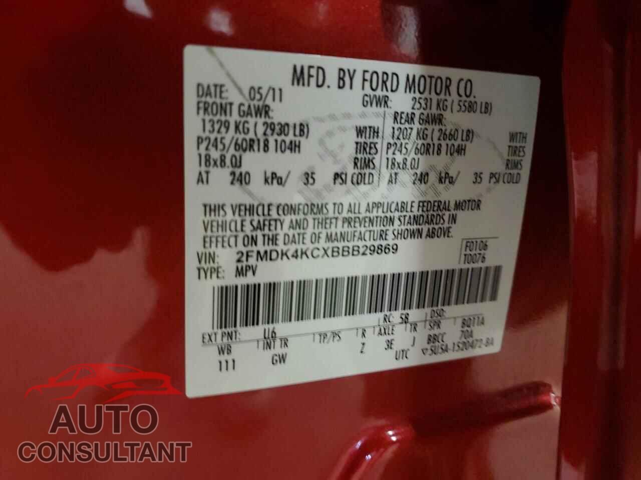 FORD EDGE 2011 - 2FMDK4KCXBBB29869