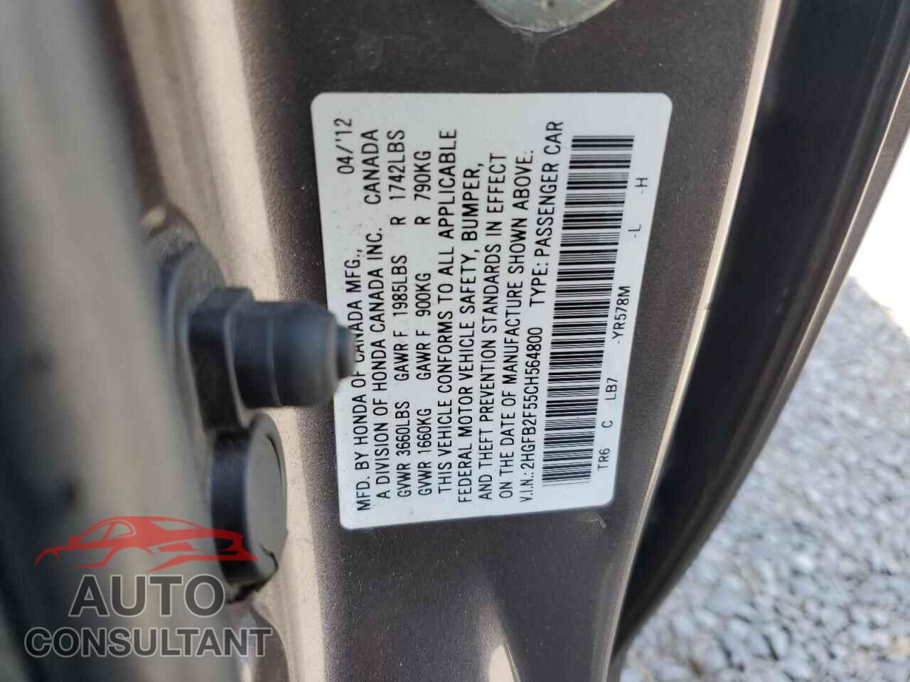 HONDA CIVIC 2012 - 2HGFB2F55CH564800