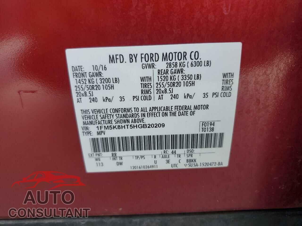 FORD EXPLORER 2017 - 1FM5K8HT5HGB20209