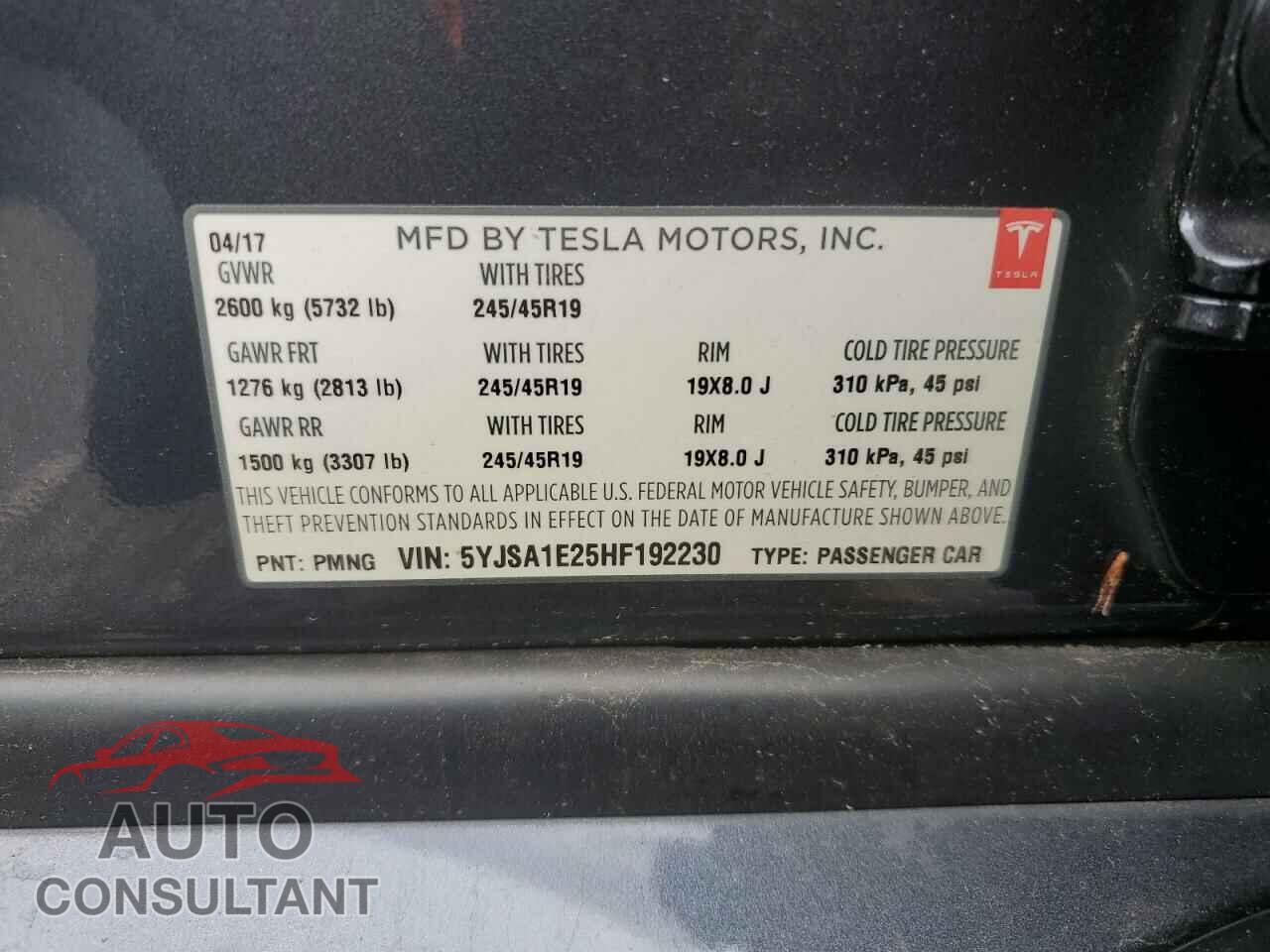 TESLA MODEL S 2017 - 5YJSA1E25HF192230