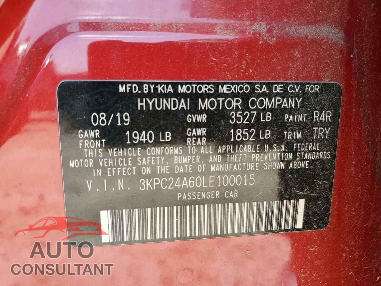 HYUNDAI ACCENT 2020 - 3KPC24A60LE100015